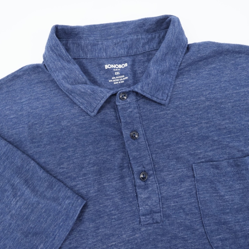 BONOBOS Slim Fit Men's XXL Blue Heathered Performance‎ Polo Shirt Pocket